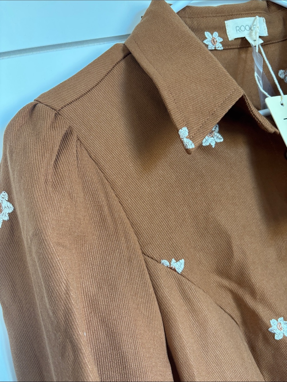 Roolee Rust Brown Long-Sleeve Button-Front Floral Midi Dress - Picture 3 of 5